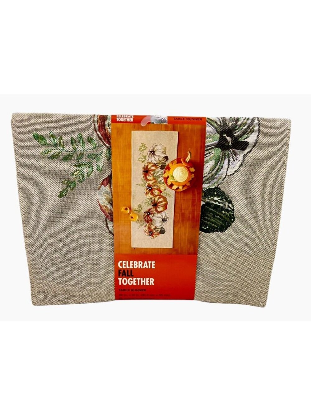 Celebrate Fall Together Pumpkin Tapestry Table Runner 36" Autumn Thanksgiving